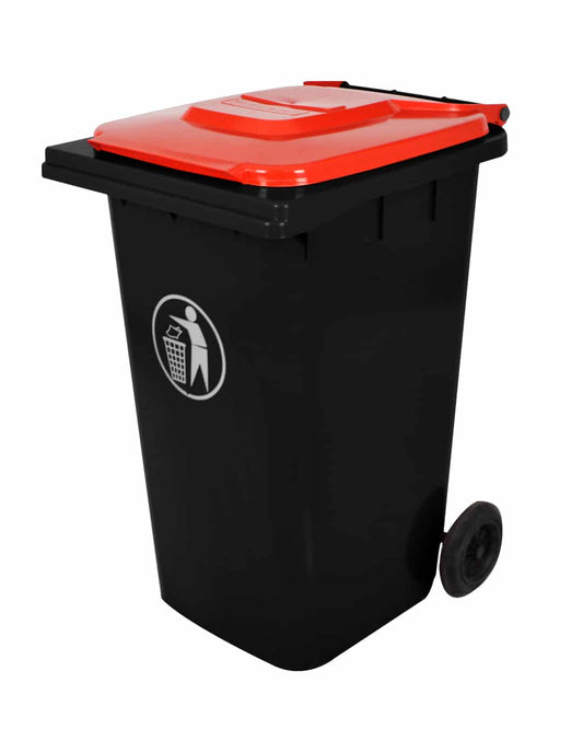 Karnak Garbage Bin 240 L With Lid And Wheels - Black And Red
