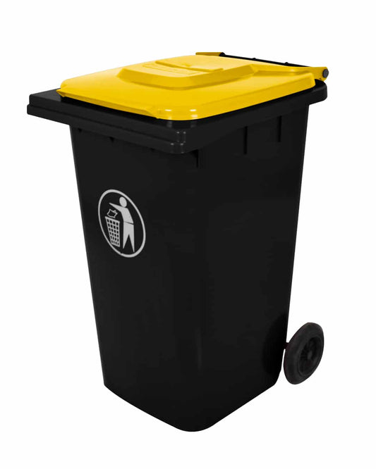 Karnak Garbage Bin 240 L With Lid And Wheels - Black And Yellow
