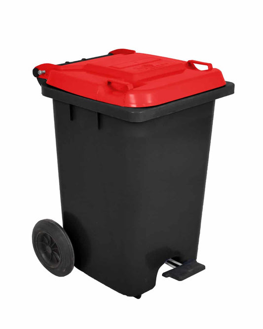 Safeer Garbage Bin 90 L With Lid, Wheels And Pedal - Black And Red