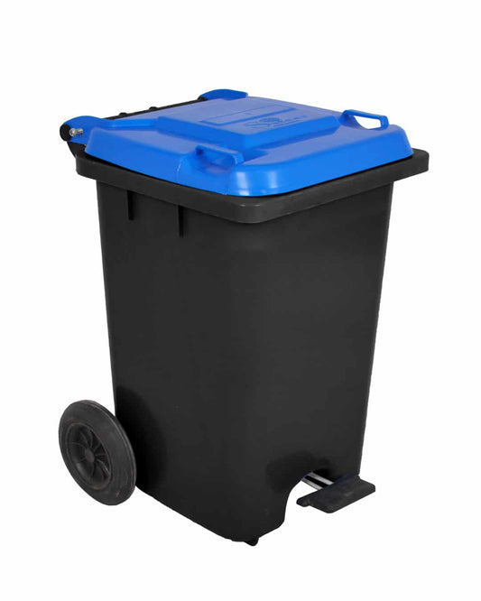 Safeer Garbage Bin 90 L With Lid, Wheels And Pedal - Black And Blue