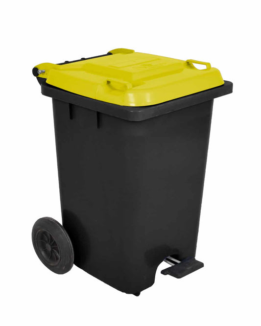Safeer Garbage Bin 90 L With Lid, Wheels And Pedal - Black And Yellow