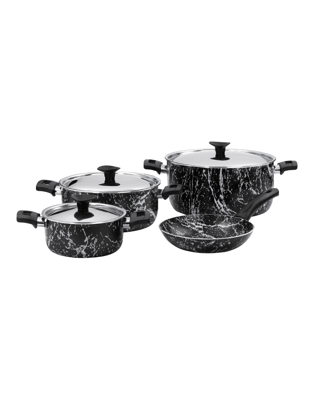 Grandi Cook Marble Set of 7 Pieces Stewpots 16 / 20 / 26 + Frypan 20 - Marble Black