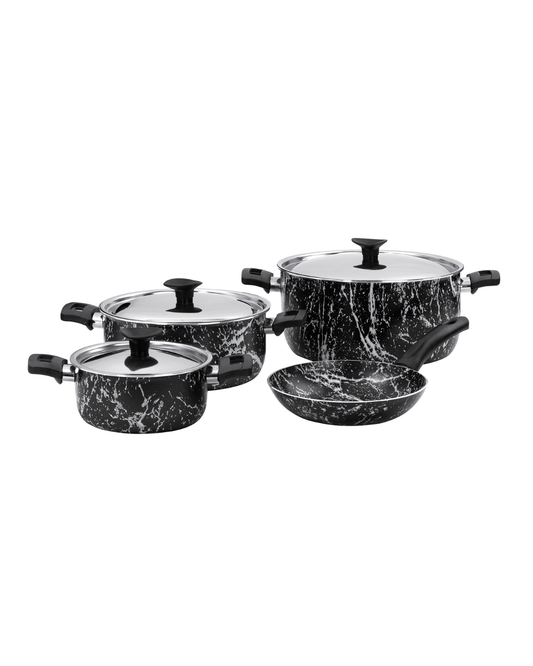 Grandi Cook Marble Set of 7 Pieces Stewpots 16 / 20 / 26 + Frypan 20 - Marble Black