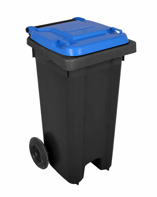 Safeer Garbage Bin 120 L With Lid And Wheels - Black And Blue