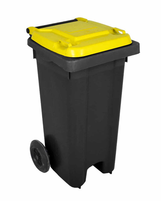 Safeer Garbage Bin 120 L With Lid And Wheels - Black And Yellow