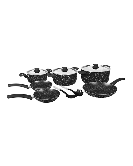 Grandi Cook Pop Set of 11 Pieces Stewpots 16 / 20 / 26 + Frypan 20 / 22 / 26 + 2 Kitchen Tools Free - Granite Black