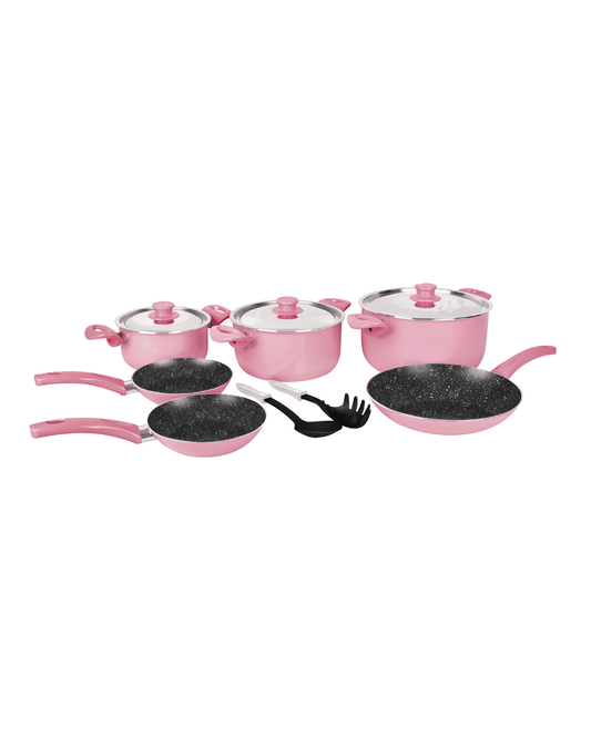 Grandi Cook Pop Set of 11 Pieces Stewpots 16 / 20 / 26 + Frypan 20 / 22 / 26 + 2 Kitchen Tools Free - Pink