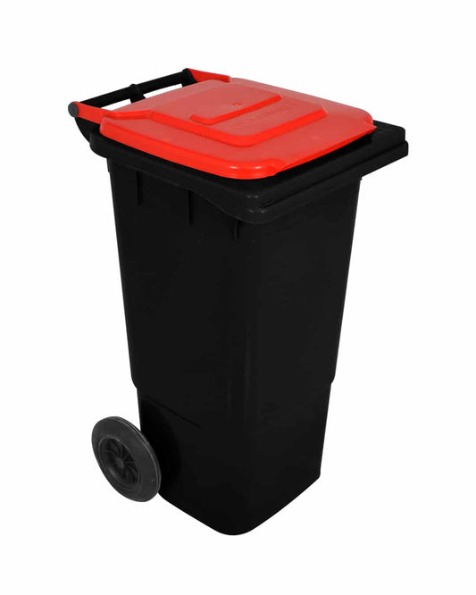 Karnak Garbage Bin 120 L With Lid And Wheels - Black And Red