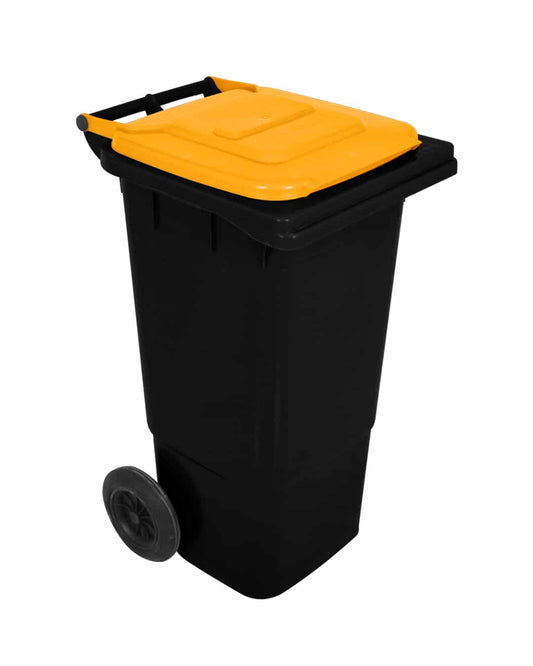 Karnak Garbage Bin 120 L With Lid And Wheels - Black And Orange