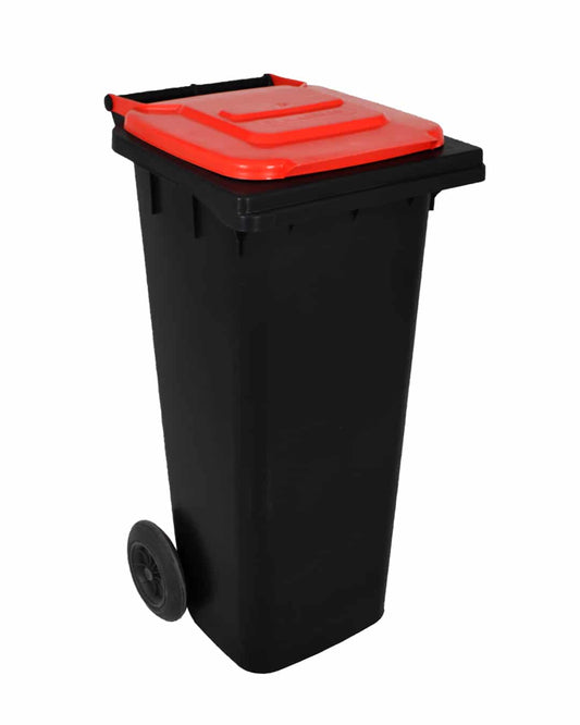 Karnak Garbage Bin 140 L With Lid And Wheels - Black And Red