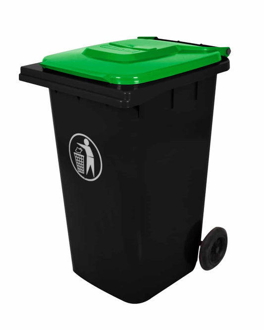 Karnak Garbage Bin 240 L With Lid And Wheels - Black And Green
