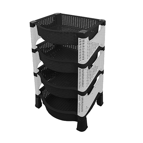 Helal and star Trolley Rattan 4 levels Black and Silver