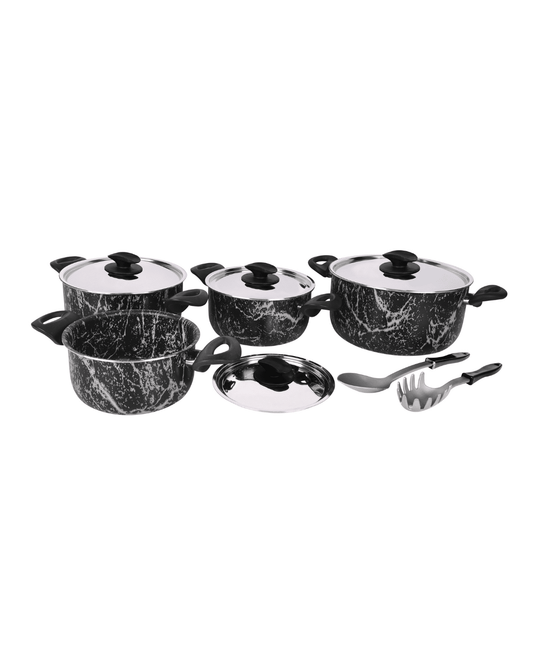 Grandi Cook Marble Cookware Set of 10 Pieces Stewpots 16 / 18 / 22 / 26 + 2 Kitchen Tools Free - Marble Black