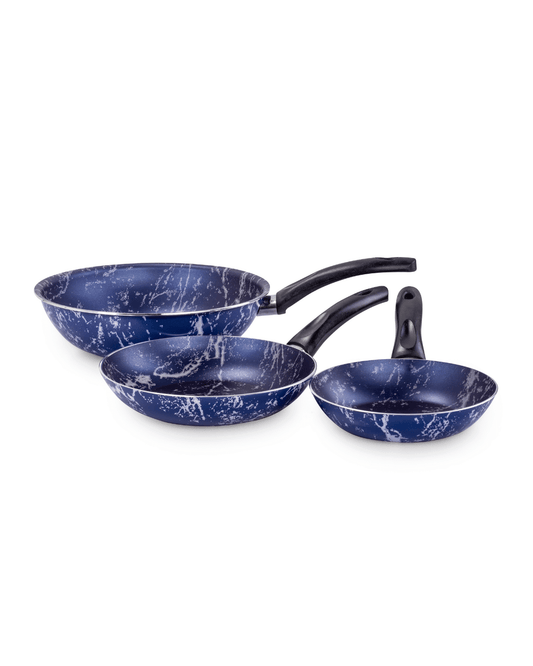 Grandi Cook Marble Wok 26 + Frypan Set of 2 Pieces 18 / 22 - Marble Blue